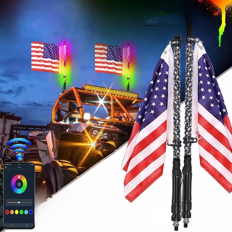 S7 2PCS 2FT Led Whip Light/Spiral RGB Remote Control Lighted Antenna Whips for Can-am ATV UTV RZR Polaris Dune Buggy 4-Wheeler Offroad Truck (2FT) - Image 1